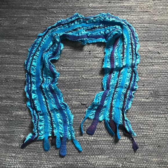 One of a Kind, Handmade, Artisan Silk and Felted Wool Scarf - Picture 1 of 11